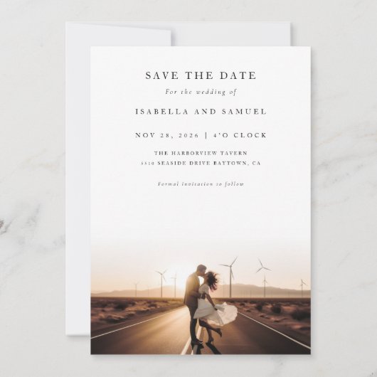 シックなモダン写真素朴ウェディングの日付を保存 招待状 (裏面)