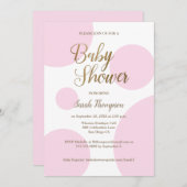シックなモダン水玉模様ピンクの金ゴールドベビーシャワー 招待状 (正面/裏面)