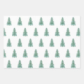 シックなモダン水色クリスマスグリーンパインツリー ラッピングペーパーシート (正面3)