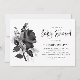 シックなモダン水色ブラックバラベビーシャワー 招待状