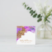 シックなモダン水色金ゴールドピンク紫（ばちゃばちゃ）跳ねる スクエア名刺 (スタンド正面)