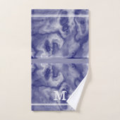 シックなモダン海軍と埃っぽいブルーマーブルモノグラム バスタオルセット (ハンドタオル)