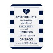 シックなモダン海軍と白い結婚式の日付を保存 マグネット (縦)