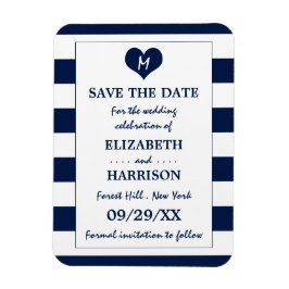 シックなモダン海軍と白い結婚式の日付を保存 マグネット