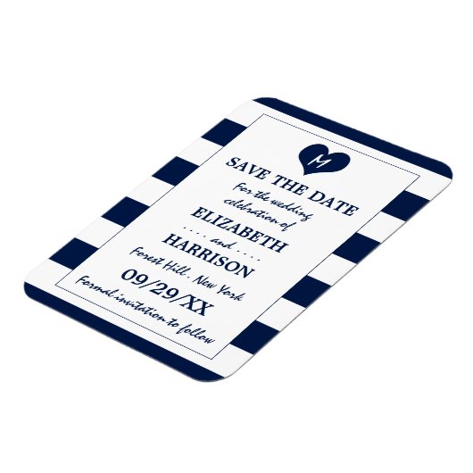 シックなモダン海軍と白い結婚式の日付を保存 マグネット (左側)