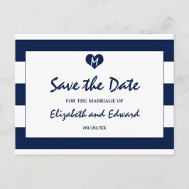 シックなモダン海軍と白い結婚式の日付を保存 案内ポストカード