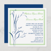 シックなモダン海軍と緑の渦巻き 招待状 (正面/裏面)