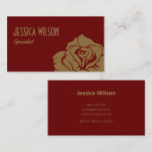 シックなモダン濃い赤い黄金色の花 名刺 (正面/裏面)