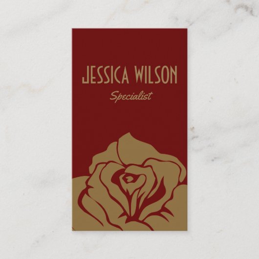 シックなモダン濃い赤い黄金色の花 名刺 (正面)