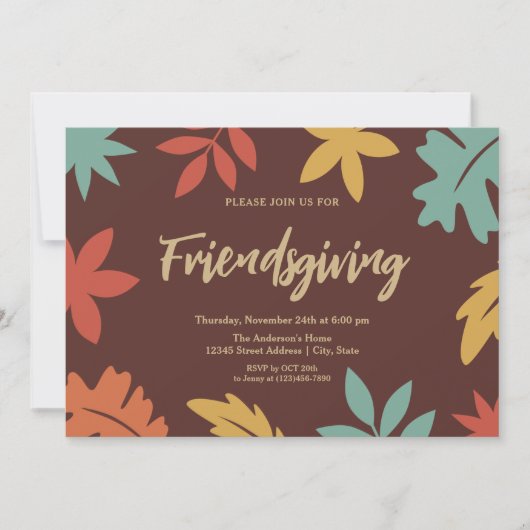シックなモダン紅葉フレンドサイジングディナー 招待状 (正面)