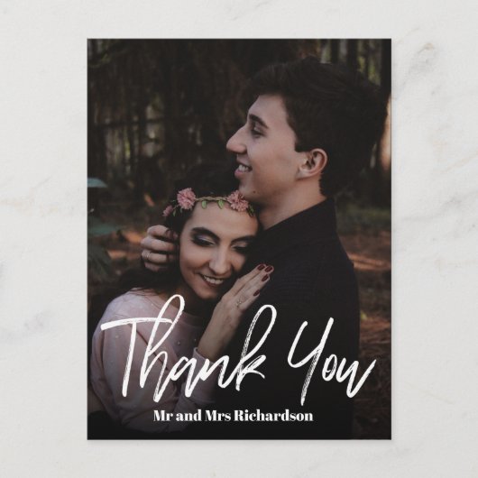 シックなモダン結婚ハンドレターズサンキューホワイト ポストカード (正面)