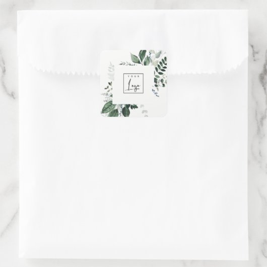 シックなモダン緑の葉のトロピカルフェーンロゴ スクエアシール (バッグ)