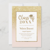 シックなモダン金ゴールドグリッタークラスの写真卒業 招待状 (正面)