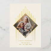 シックなモダン金ゴールドストローク（ダイヤモンド形の写真を使用） 箔シーズンカード (正面)