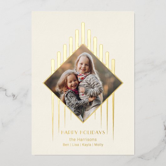 シックなモダン金ゴールドストローク（ダイヤモンド形の写真を使用） 箔シーズンカード (正面)