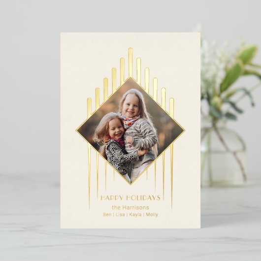シックなモダン金ゴールドストローク（ダイヤモンド形の写真を使用） 箔シーズンカード (立ち正面)