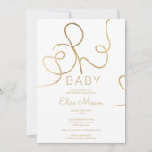 シックなモダン金ゴールドホワイト書道ああ赤ちゃんシャワー 招待状 (正面)
