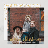 シックなモダン金ゴールド紙吹雪家族の写真クリスマス シーズンカード (正面/裏面)