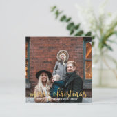 シックなモダン金ゴールド紙吹雪家族の写真クリスマス シーズンカード (スタンド正面)