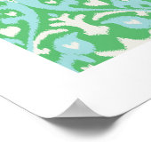 シックなモダン青の緑のイカットパターンの部族プリント ポスター (角)