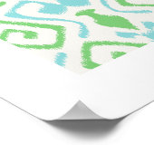 シックなモダン青の緑のイカットパターンの部族プリント ポスター (角)