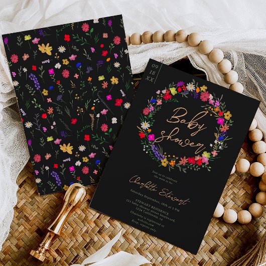 シックなモダンboho明るい野生の花の赤ちゃん 招待状