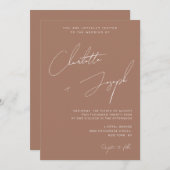 シックなモチャモダンブラウン書道結婚脚本 招待状 (正面/裏面)