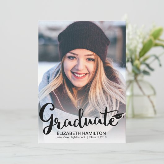 シックなモノクロの卒業発表 案内状 (スタンド正面)