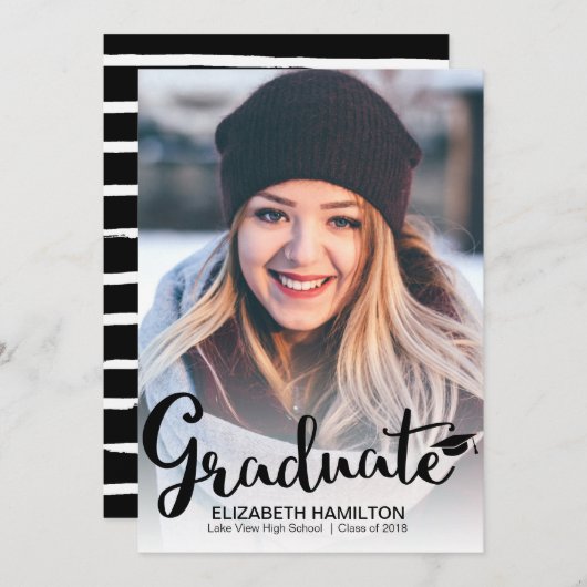 シックなモノクロの卒業発表 案内状 (正面/裏面)