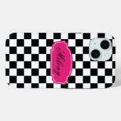 シックなモノクロエレガンス、ピンクのアクセント Case-Mate iPhoneケース (裏面 (横))