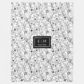 シックなモノクロフローラブランケット(名前をカスタムする付) フリースブランケット (正面)