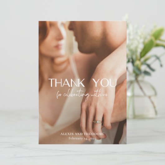 シックなモノクロモダン写結婚真 サンキューカード (スタンド正面)