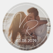 シックなモノクロモダン写結婚真 ラウンドシール (正面)