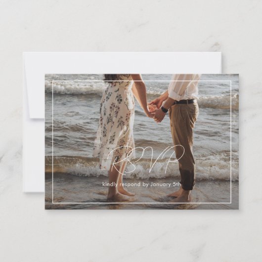 シックなモノクロモダン写結婚真 出欠カード (正面)