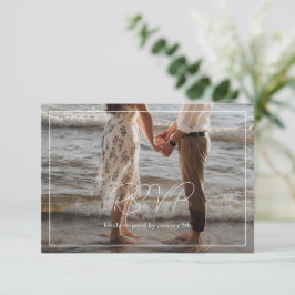 シックなモノクロモダン写結婚真 出欠カード