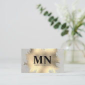 シックなモノグラムでブラシ仕上げ金箔 名刺 (スタンド正面)