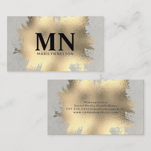 シックなモノグラムでブラシ仕上げ金箔 名刺 (正面/裏面)