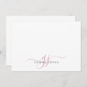 シックなモノグラムのピンクの台本が刺繍で ノートカード (正面/裏面)