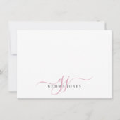 シックなモノグラムのピンクの台本が刺繍で ノートカード (正面)