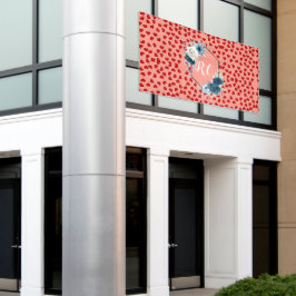 シックなモノグラムの赤いハートブルーの花をピンクに 横断幕