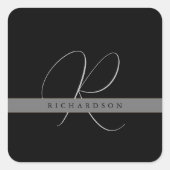 シックなモノグラムイニシャル名木炭グレーブラック スクエアシール (正面)