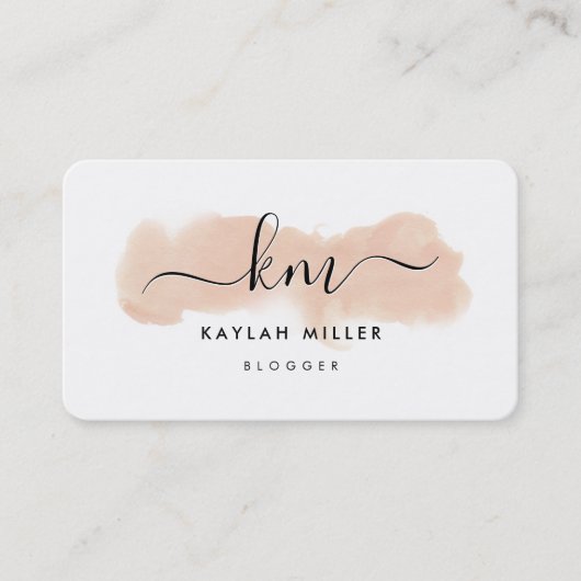 シックなモノグラムエレガントイニシャルピンクの水色 名刺 (正面)