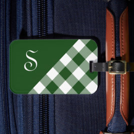 シックなモノグラムグリーンホワイトバッファローチェックジオメトリック ラゲッジタグ