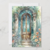 シックなモノグラムグリーン、ブルーティール（緑がかった色）ウォーター結婚カラー 招待状 (裏面)