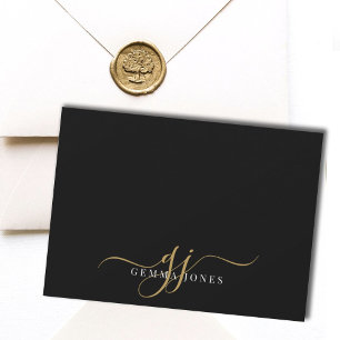 シックなモノグラムスクリプトイニシャル金ゴールドブラック ノートカード