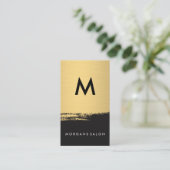 シックなモノグラムフェイクメタリック金ゴールドブラシ付きブラック 名刺 (スタンド正面)