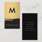 シックなモノグラムフェイクメタリック金ゴールドブラシ付きブラック 名刺 (正面/裏面)