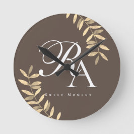 シックなモノグラムブラウン ラウンド壁時計