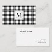 シックなモノグラムブラックとホワイトの格子模様 名刺 (正面/裏面)