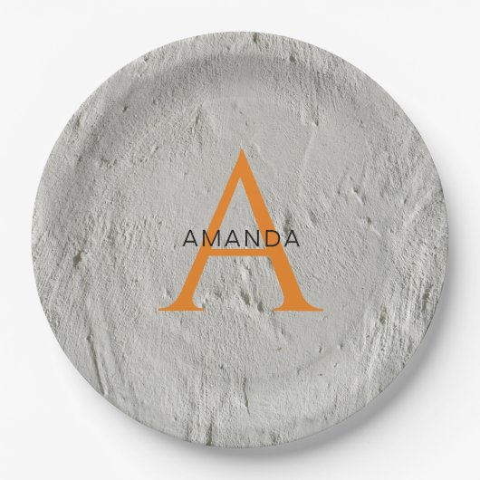 シックなモノグラムプロフェッショナルプレーンあなたの名前を追加 ペーパープレート (正面)